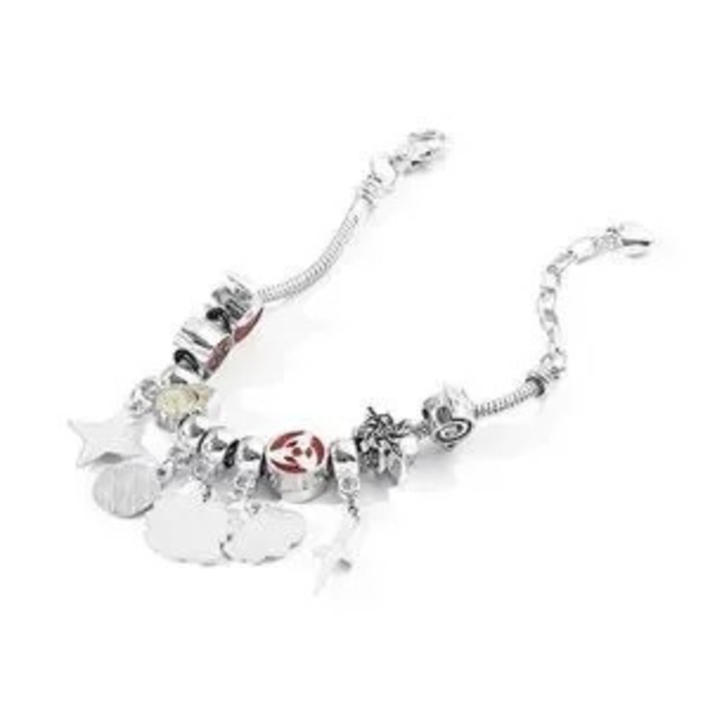 Silver Plated Naruto Shippuden Anime Themed Charm Bracelet Adjustable Sizing
